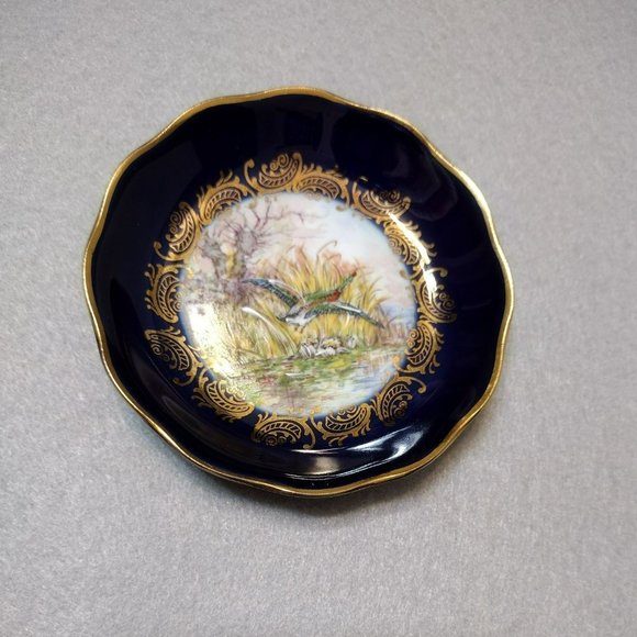 Vintage Limoges France Ring Dish, Cobalt Blue Gold, Flying Duck Coaster Trinket - Picture 5 of 6